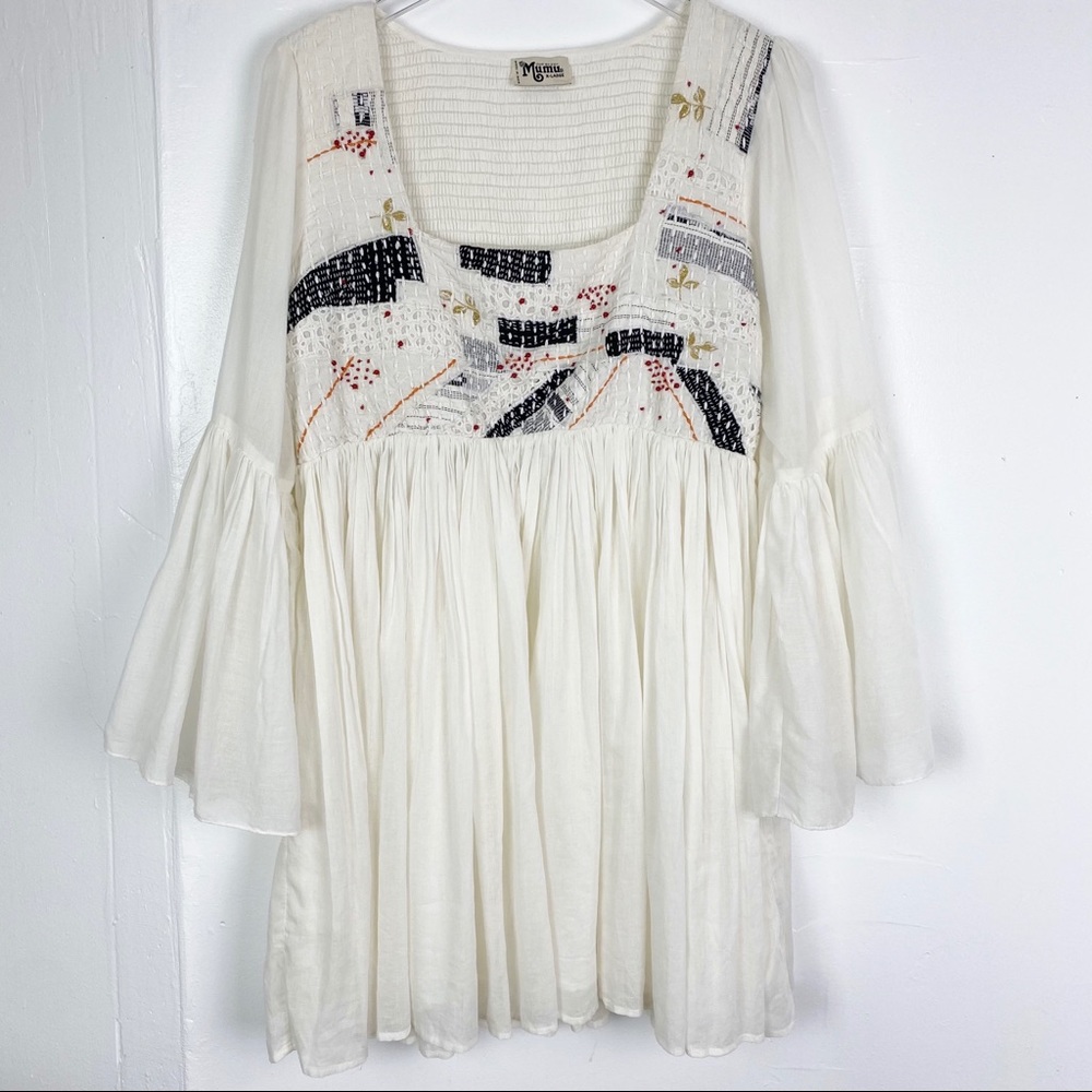 White Embroidered Square-Neck Mini Dress - Picture 2 of 9